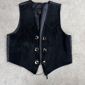 Vintage Rock Creek Suede Fringe Western Cowgirl Vest Leather Boho Biker Womens M